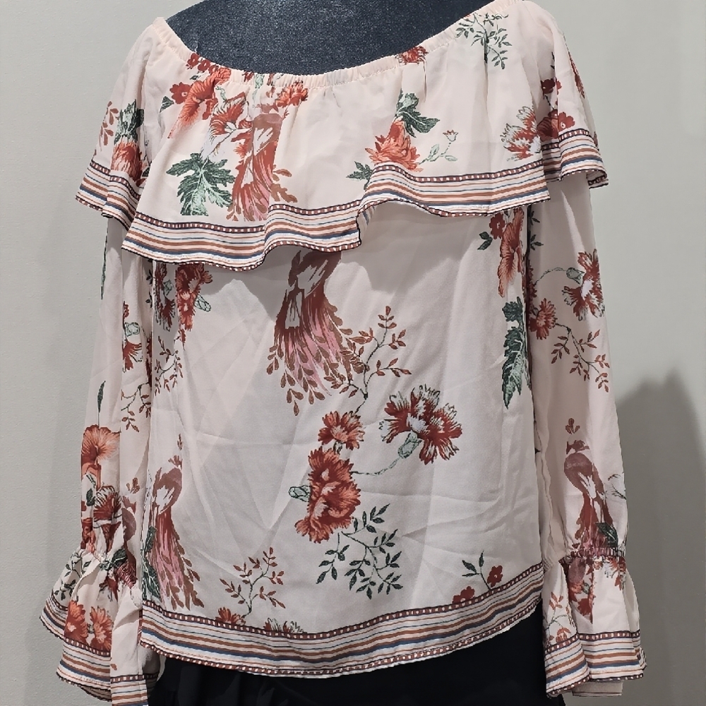 Jealous Tomato Floral Ruffle Blouse - Cream and Red